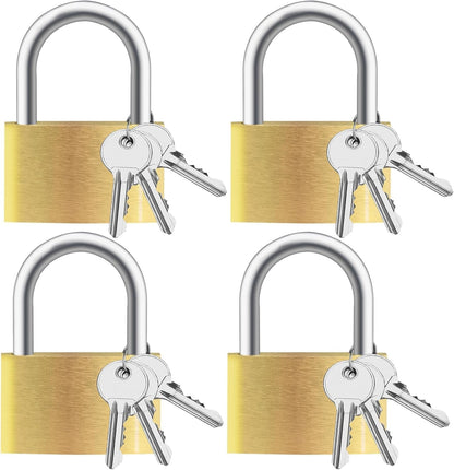 4pcs Solid Brass Padlock with Key, Small Pad Lock with Key, Padlocks with 12 Same Keys, Storage Lock Shackle for Locker Outdoor Indoor Use