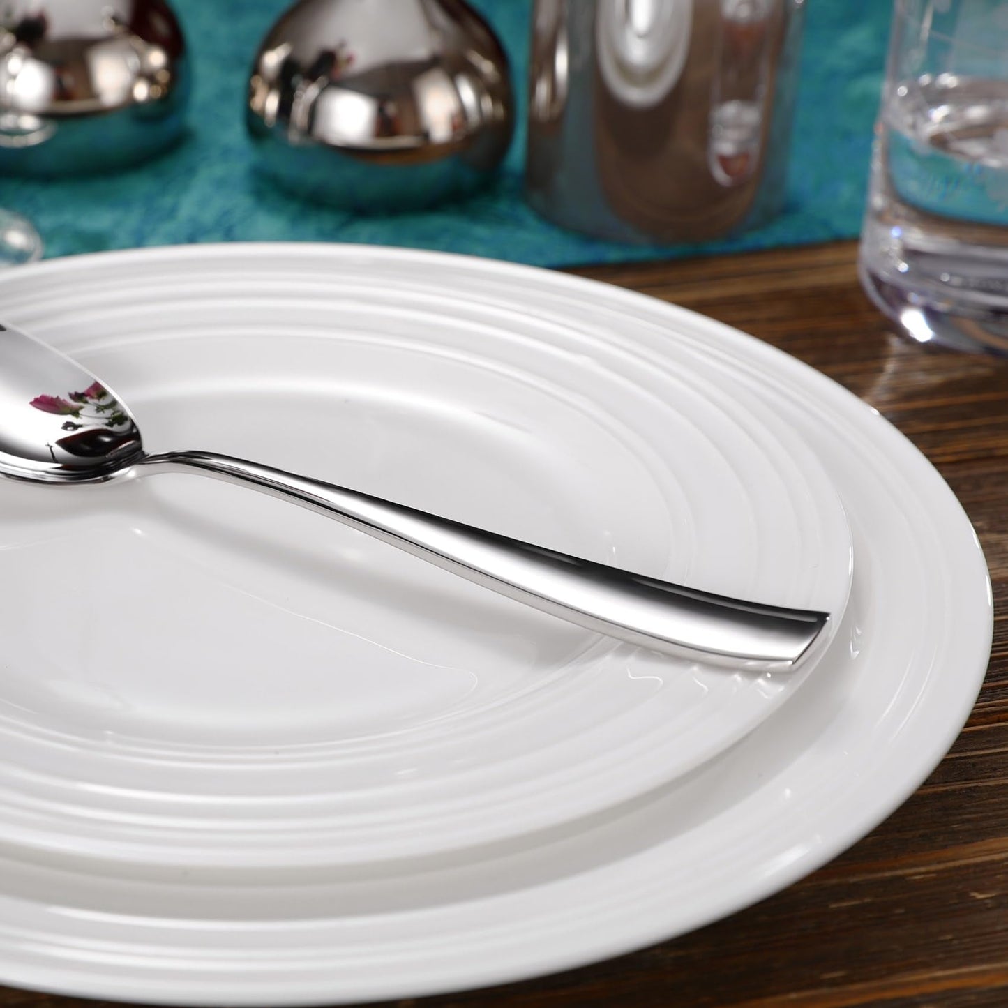 KEAWELL Premium Louis Table Utensils, 18/10 Stainless Steel, Squared Edge, Mirror Finish, Dishwasher Safe (Serving Spoons, Set of 2)