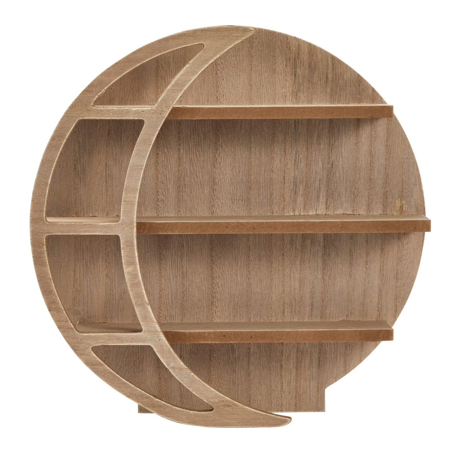 Farmlyn Creek Wooden Crescent Moon Shelf - Rock Shelf & Wall Holder for Stones - Essential Oil Display & Crystal Organizer - Free-Standing Rack - Rustic Brown, 12 x 12 x 3 in