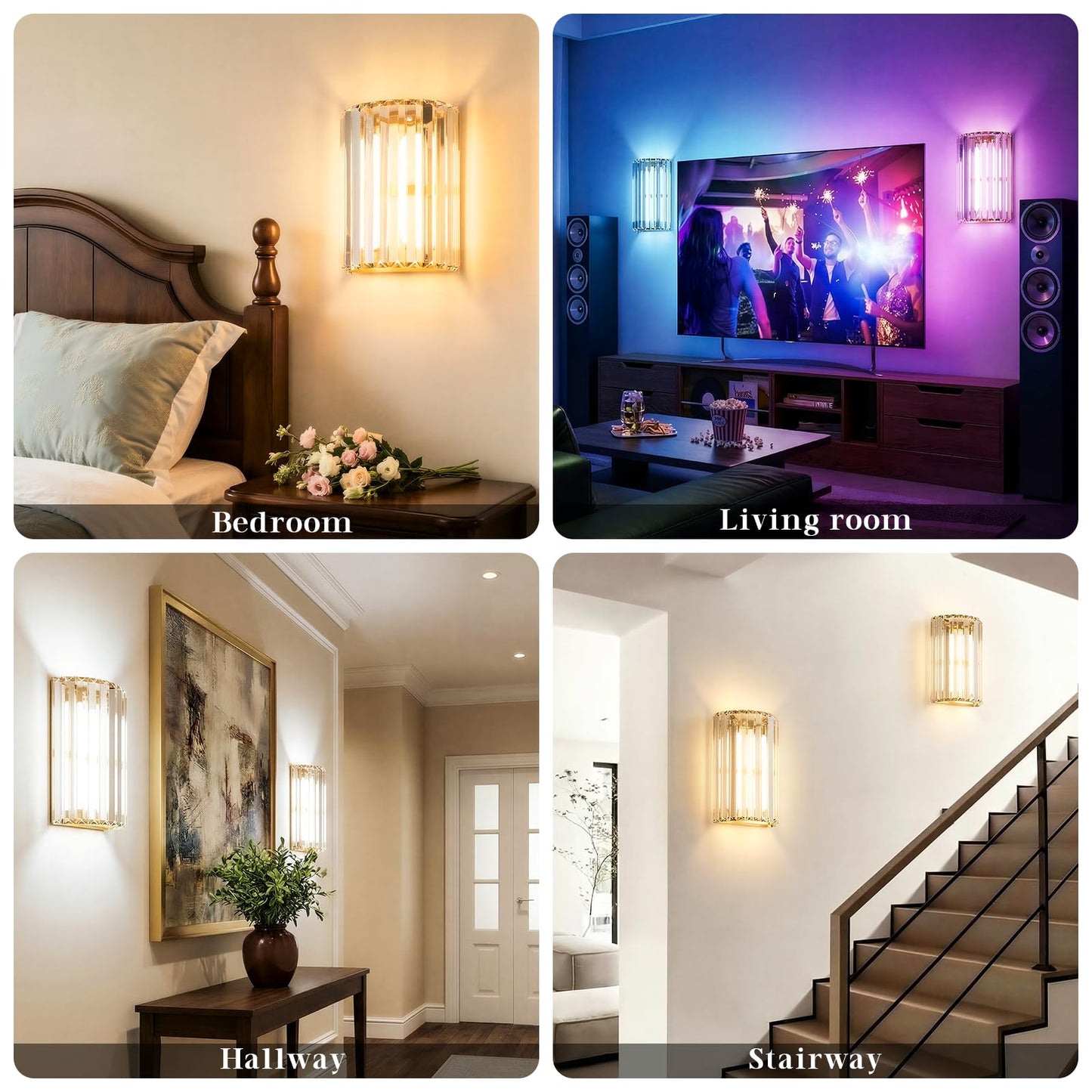 Keep Shinning Gold Battery Operated Wall Sconces Set of Two, Crystal Wireless Wall Lights with Remote, Rechargeable Cordless Wall Lamps 12 RGB and 3 CCT Dimmable Decor for Bedroom Living Room Hallway