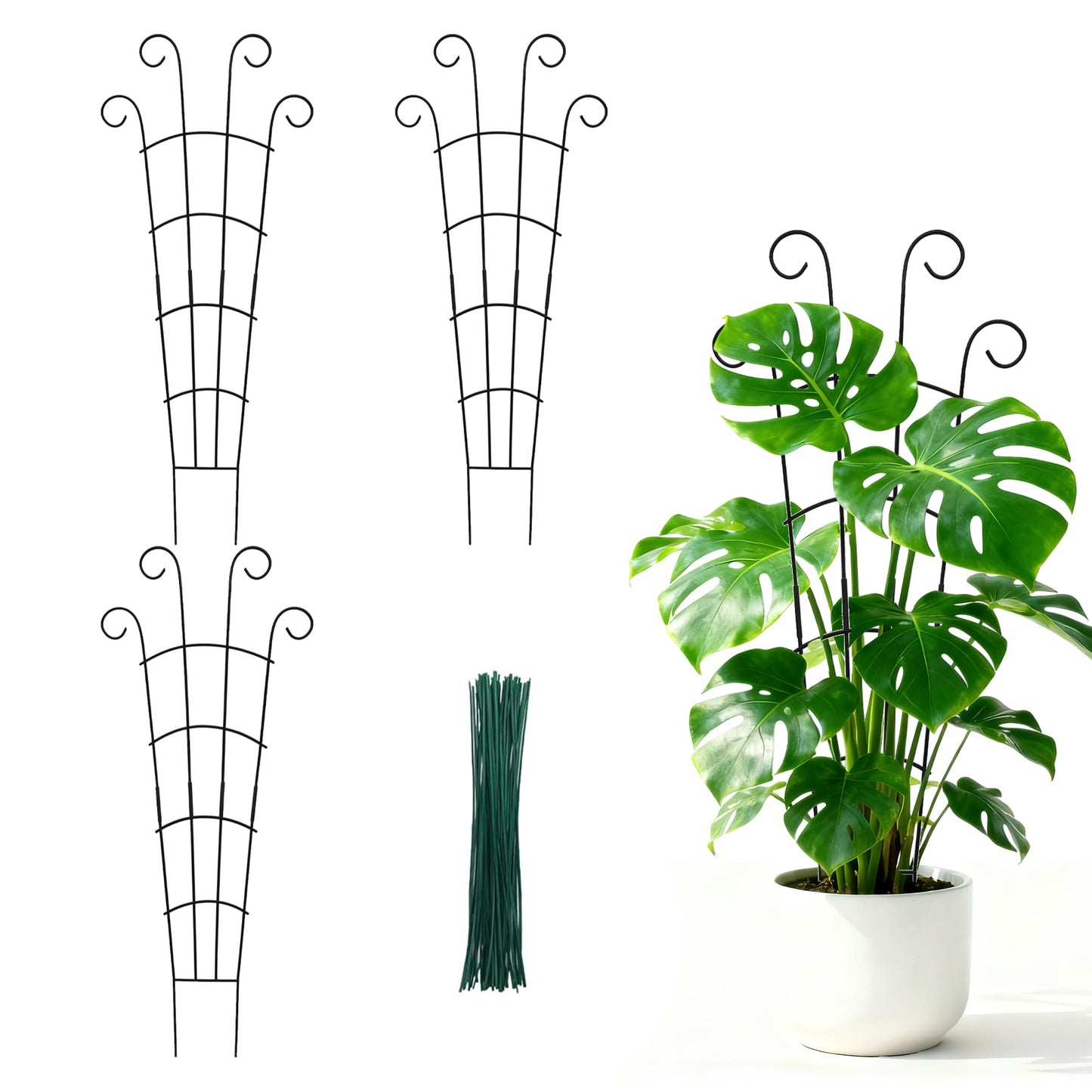 30 Inch Trellis for Climbing Plants Indoor 3 Pack Indoor Plant Trellis for Potted Plants Metal Garden Trellis for pots Indoor Outdoor for Monstera Pothos Vine Ivy Hoya(30inch Black)