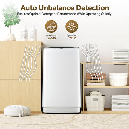 NEWBULIG 1.06 Cu.Ft. Portable Washing Machine, 7.7LBS Full-Automatic Laundry Washer with Stainless Steel Drum, 10 Wash Cycles & Auto-Balance, Compact Washer for Apartment RV Dorm Camping, White