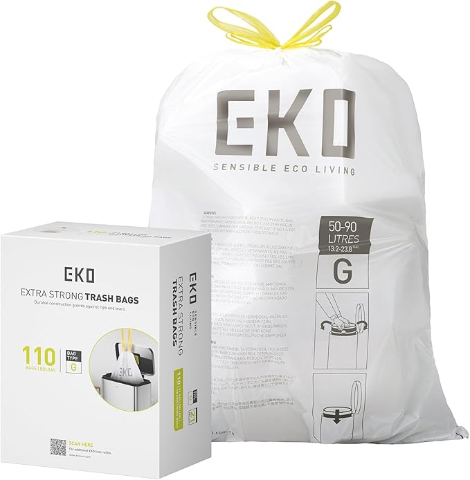 EKO 21 Gallon / 50-90 Liter, Extra-Strong Unscented Garbage Bags, Easy-Dispense