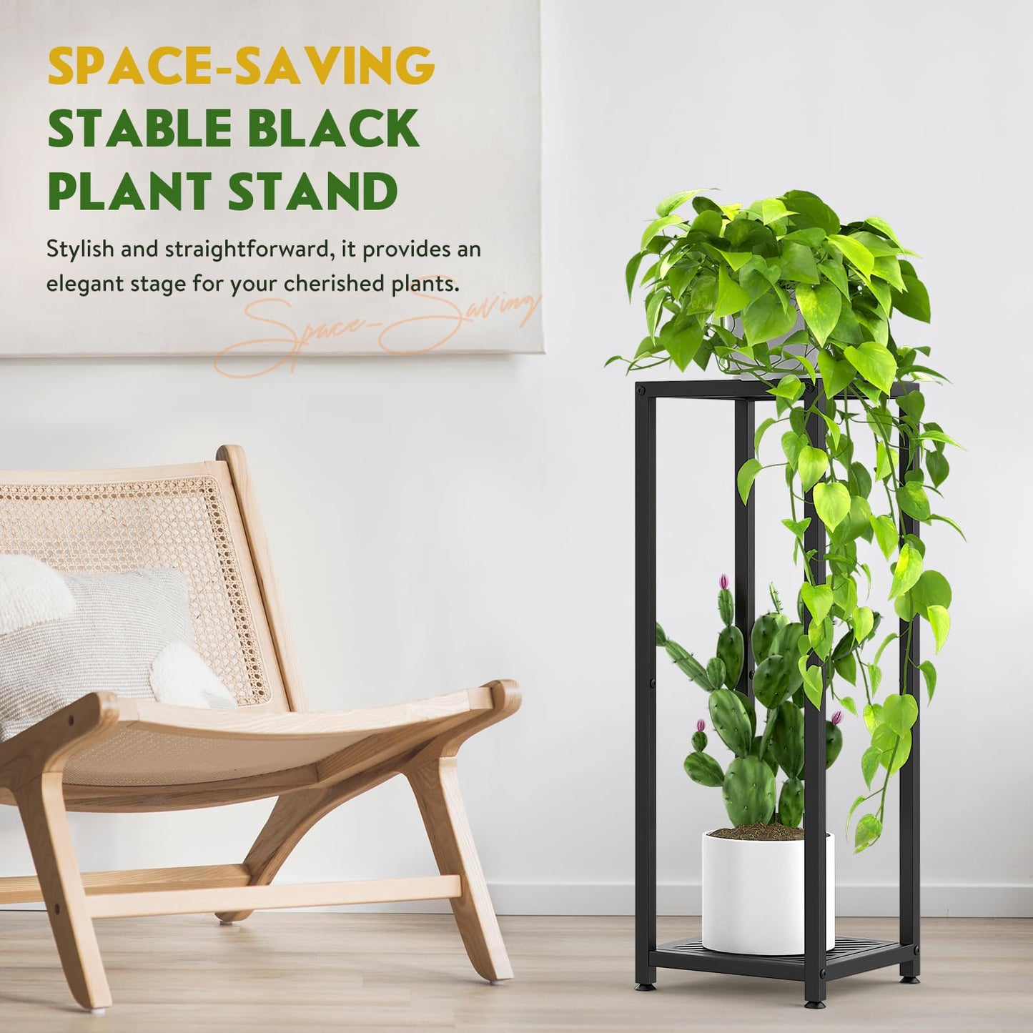 TOSKING Tall Plant Stand Indoor – 2-Tier Modern Metal Shelf, 30" Height & 200 LBS Capacity, Heavy Duty for Living Room, Balcony, Garden (Black)