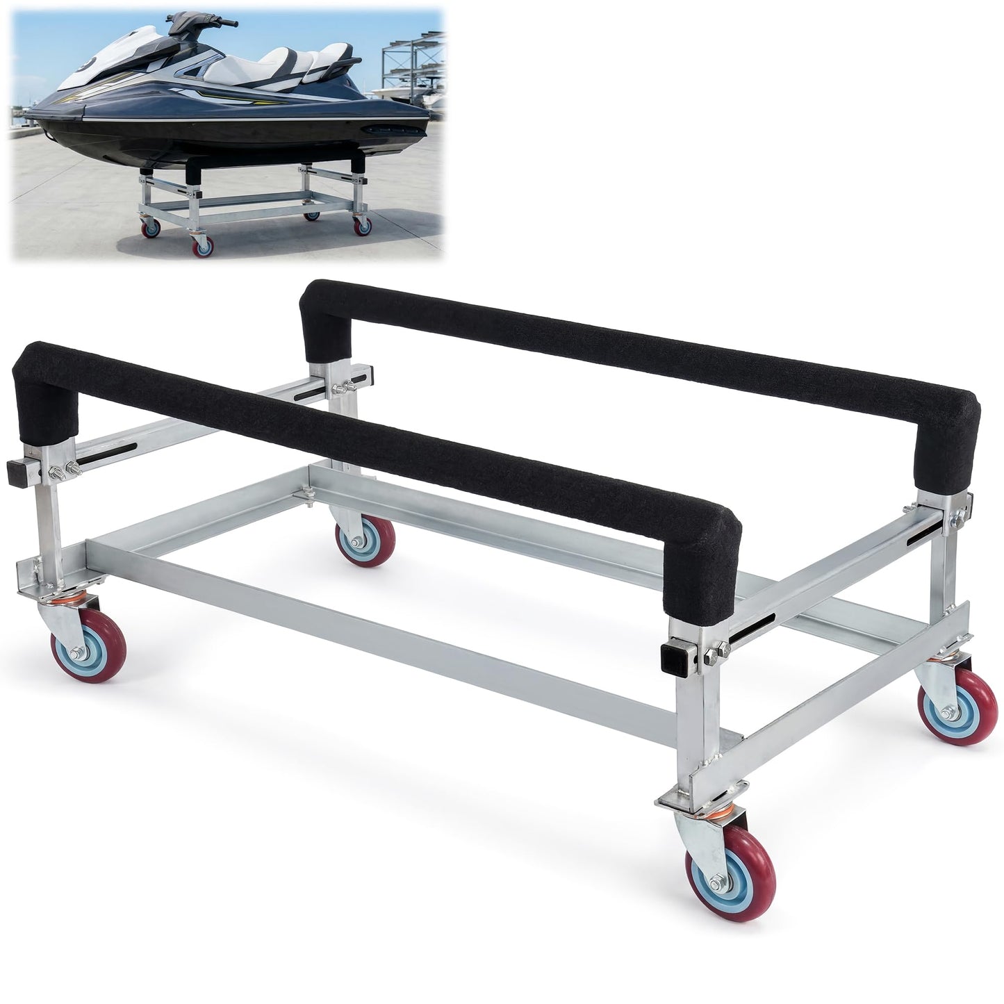 Chonway 2000lbs Load Capacity Watercraft PWC Dolly Jet Ski Dolly, Galvanized Steel Pontoon Boat Storage Stands Trailer Cart with 4 Casters & Bunk Carpet, Boat Trailer Dolly for Kayak Cart, Speedboats