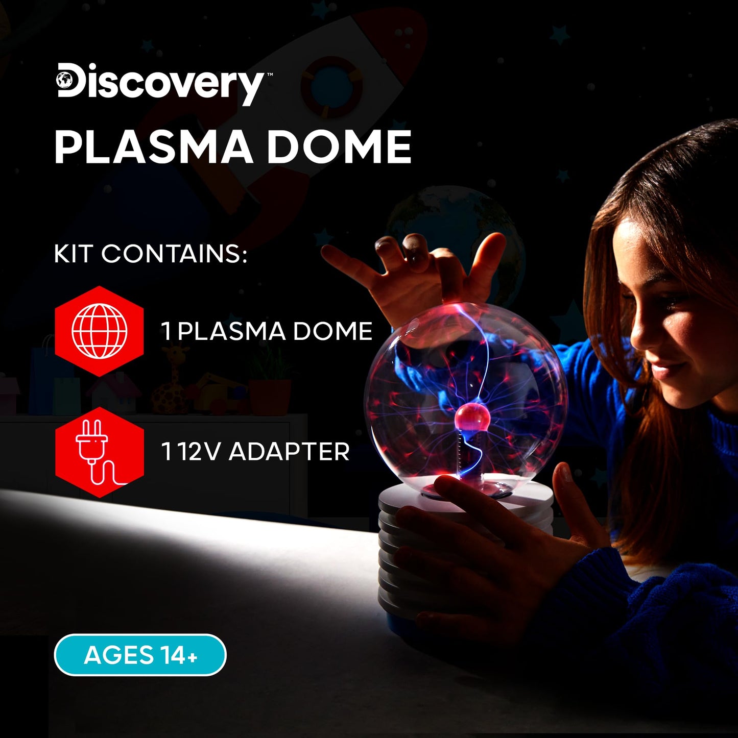 Discovery™ Plasma Globe Lamp - Touch & Sound Sensitive Lightning| Electric Tesla Coil Base Design| Educational STEM Toy| Home & Room Décor| Light-Up Plasma Orb| Interactive Globe| Fun Science Gift