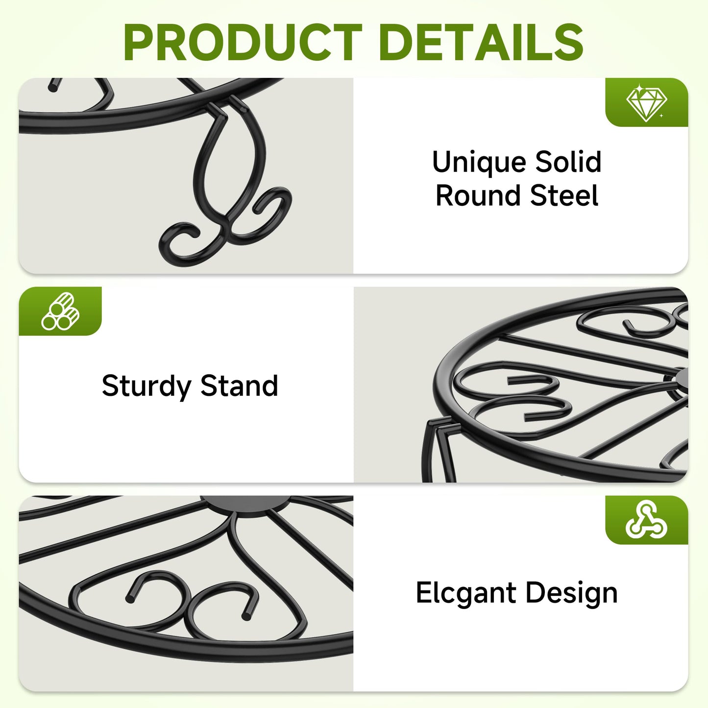 8" 9" 10" 11" 4-Pack Wrought Iron Plant Stands for Outdoor & Indoor Use, Heavy Duty Rustproof Metal Pot Stand Holder, Single Short Round Black Base for Patio Garden Porch Plants Flower Pots Planter Riser