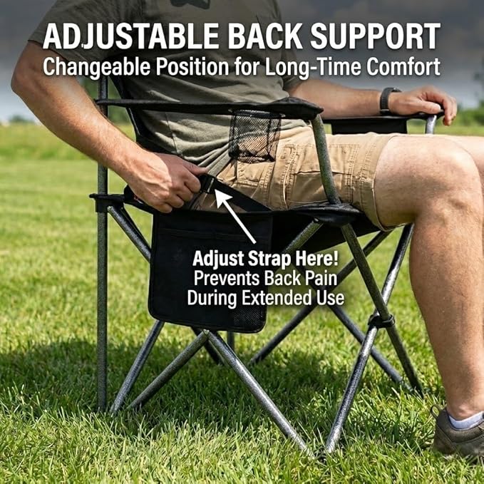 FAIR WIND 2 Pack Heavy Duty Camping Chair, Oversized Padded Folding Chair for Big and Tall (450lbs), Extra Wide Seat with Integrated Cooler & Storage Pocket, Adjustable Lumbar Support for Outdoor