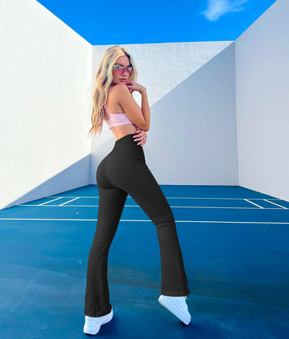 OQQ Women's 2 Piece Yoga Pants Ribbed Seamless Workout High Waist Bell Bottoms Flare Leggings