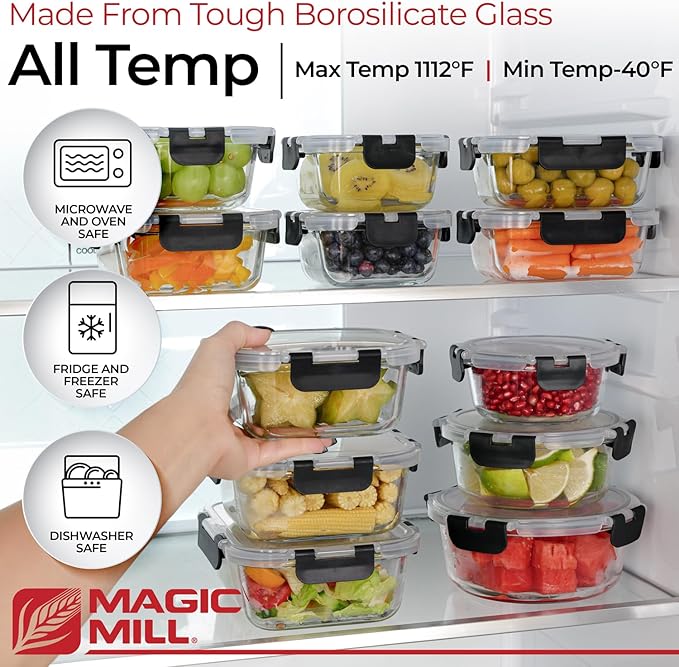 Magic Mill Premium Borosilicate Glass Food Storage Containers