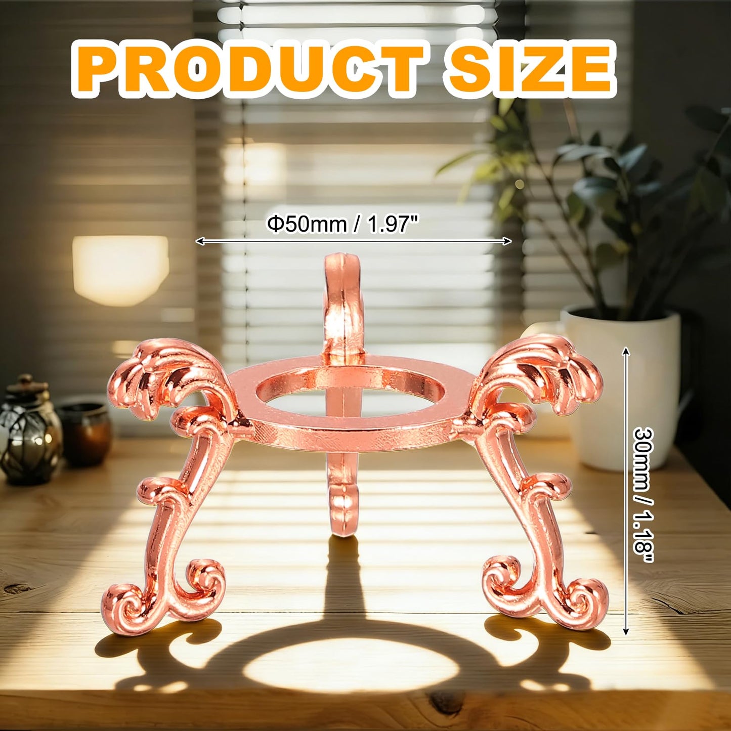 PATIKIL 3 Pcs Crystal Ball Display Bases, 1.97'' Crystal Diamond Paperweight Art Engraving Sphere Stand for Glass Ball Home Office Desk Shelf, Rose Gold