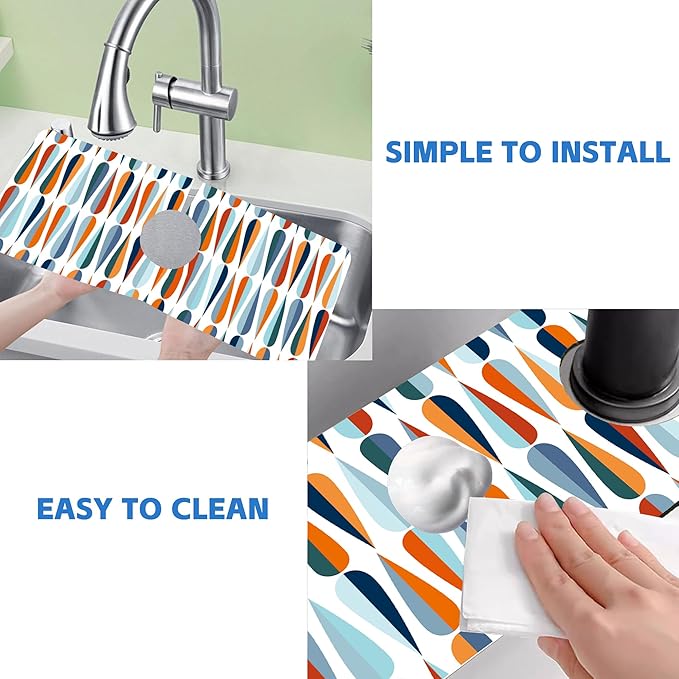 Mid-Century Drop Shapes Kitchen Sink Splash Guard Mat Absorbent Fast Drying Mat
