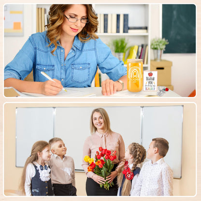 Frerdui 30 Pcs Teacher Appreciation Gift Set - Best Teacher Gifts, Back to School, Thank You Gifts, Retirement Gift for Women, with 16oz Coffee Glass Cup Keychains Zipper Bag Pen Greeting Card