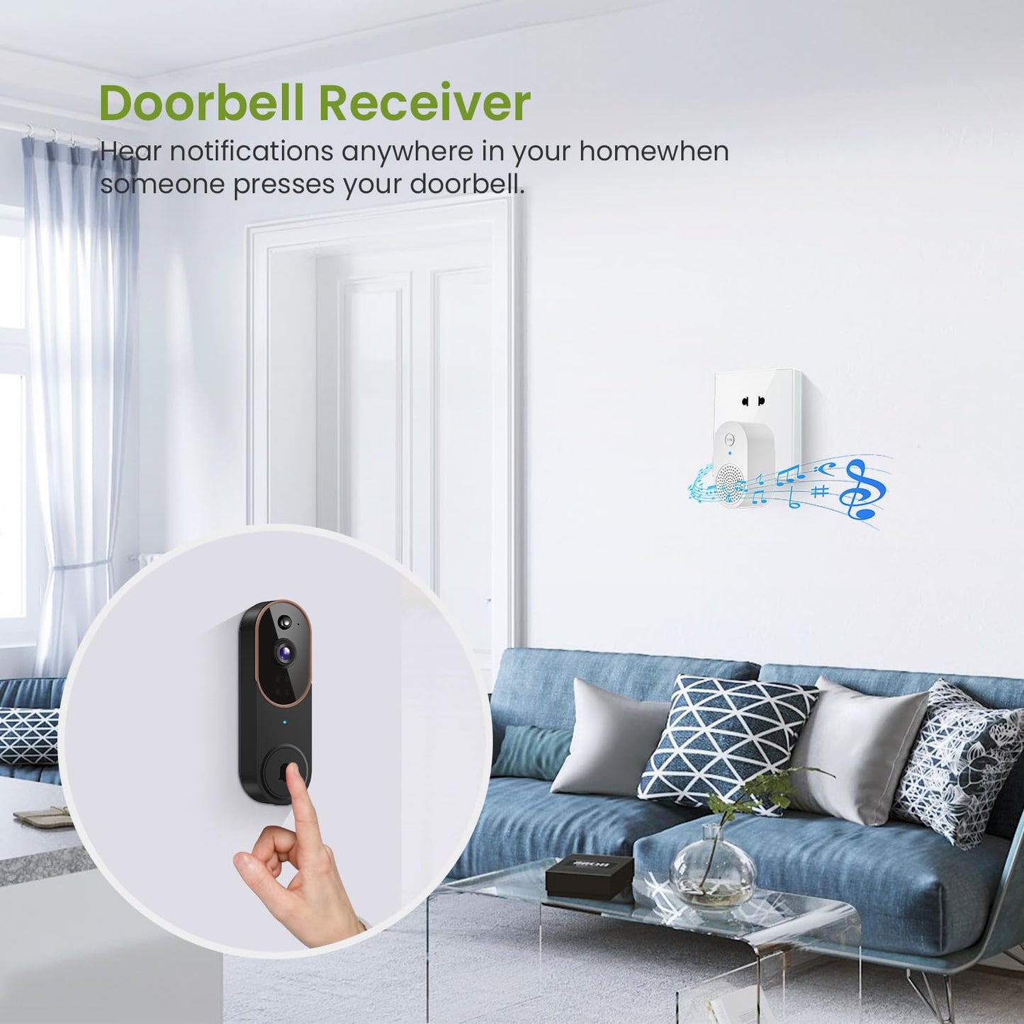 1080P Wireless Video Doorbell Camera, Smart Outdoor Surveillance Cam, FHD Live View, Cloud Storage, AI Human Detection, Instant Alert, Night Vision, Two Way Audio, 2.4G WiFi Only (Purple)