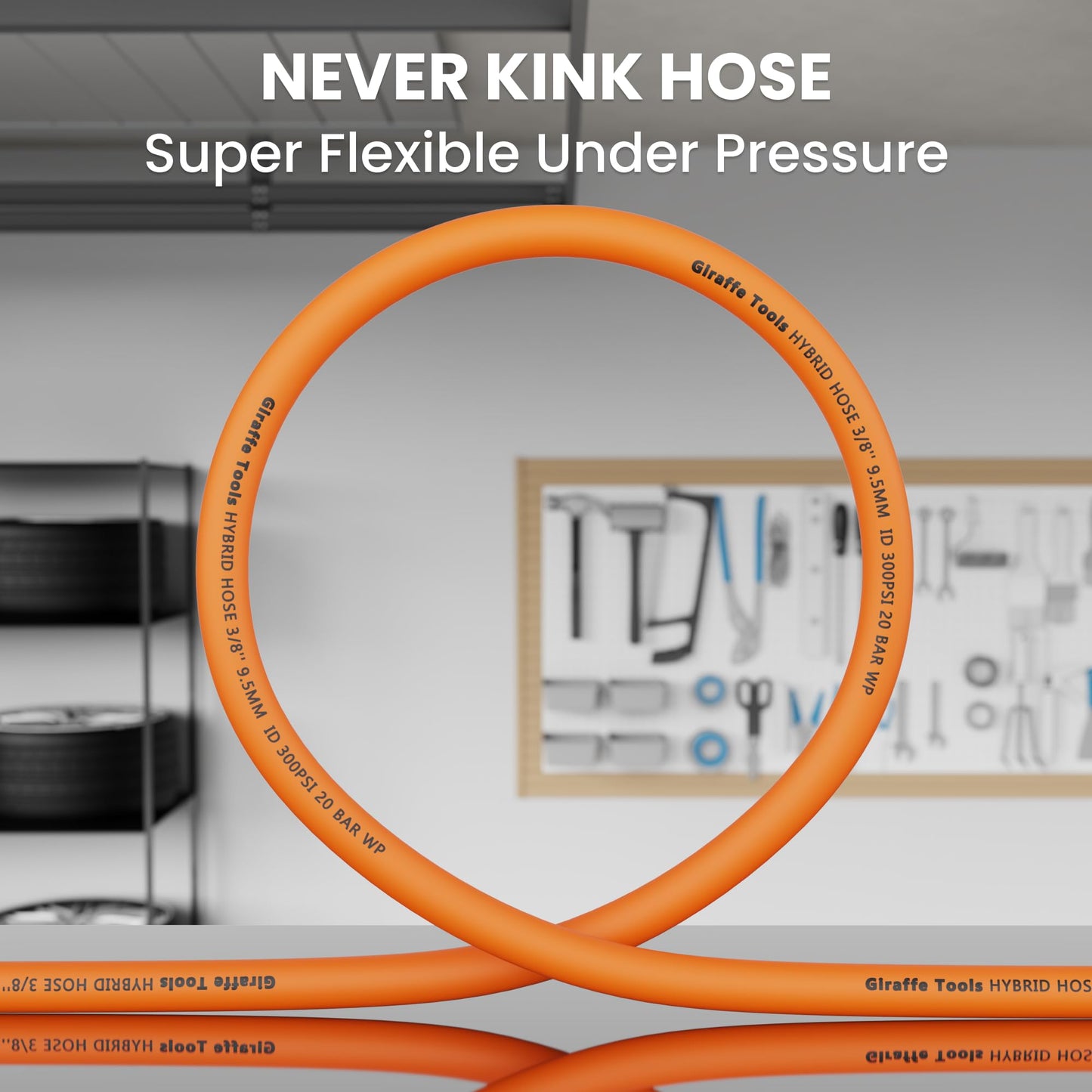 Giraffe Tools Hybrid Air Hose, 3/8 inch x 50 ft, 1/4 in. MNPT Fittings, 300 PSI Heavy Duty, Lightweight Air Compressor Hose