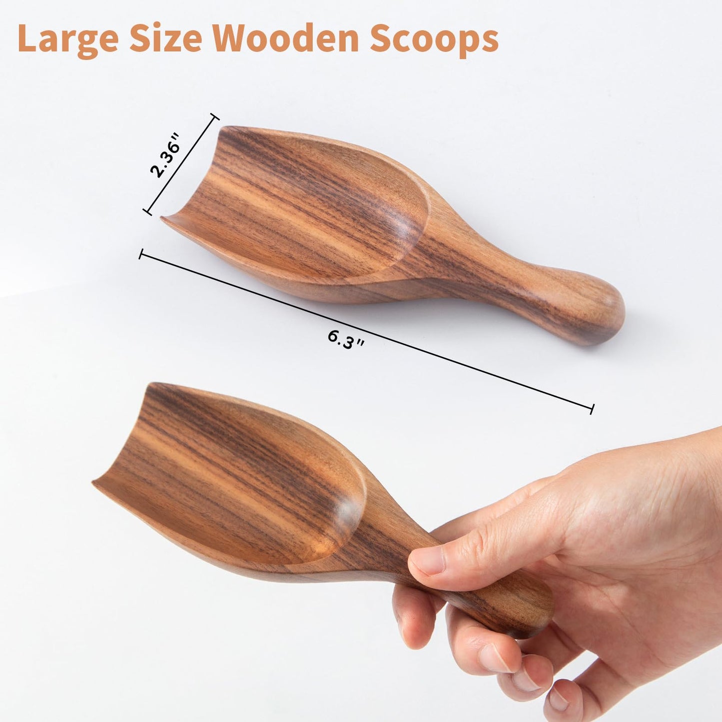 Big Wooden Scoop Shovel, 4PCS Large Coffee Scoops for Ground coffee, Acacia Wood Bean Salt Spoons, Wooden Scoops for Jars Canisters, Kitchen Scoops for Flour Laundry Scoop Multi-purpose