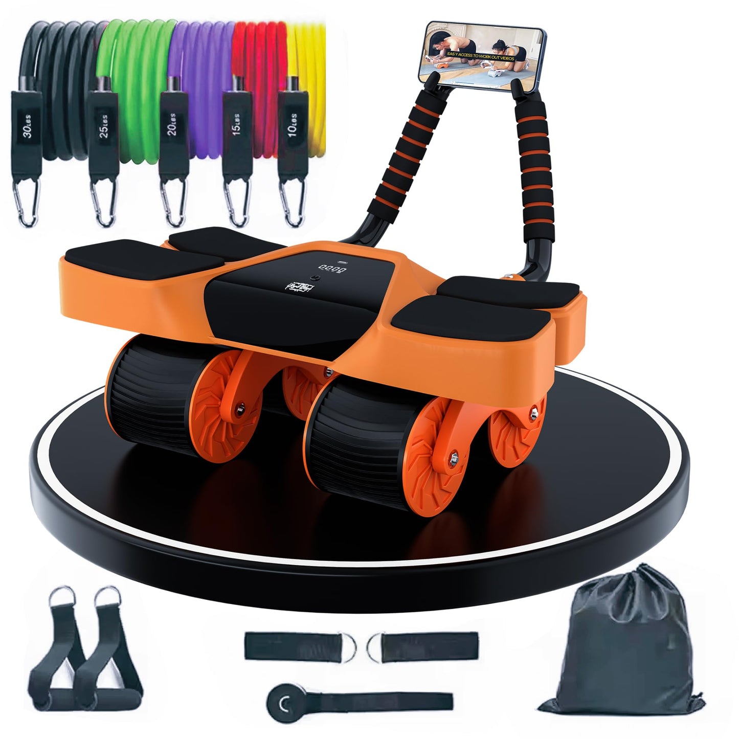 2025 New 4-Wheel Abdominal Roller with Elbow Support : Latest Upgraded High-Performance Exercise Machine With Automatic Rebound, Multi- layered Anti-Slip Design with Calorie Counting LCD Screen