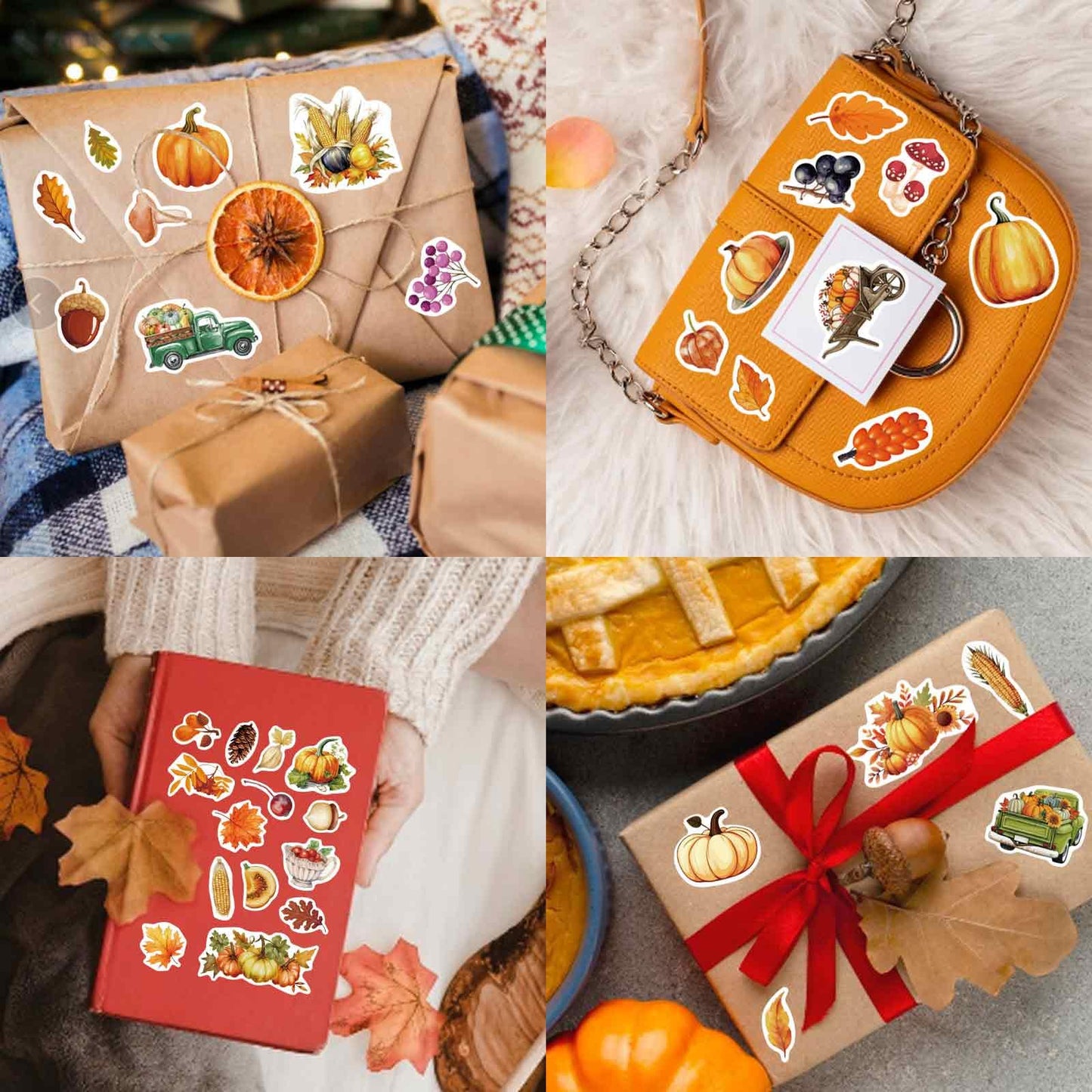 32 Sheets Fall Theme Sticker, Pumpkin Stickers, Hello Autumn Sticker, Thanksgiving Stickers for Kids, Fall Harvest Food Pumpkin Maple Leaves, Thanksgiving Party Favors Supplies