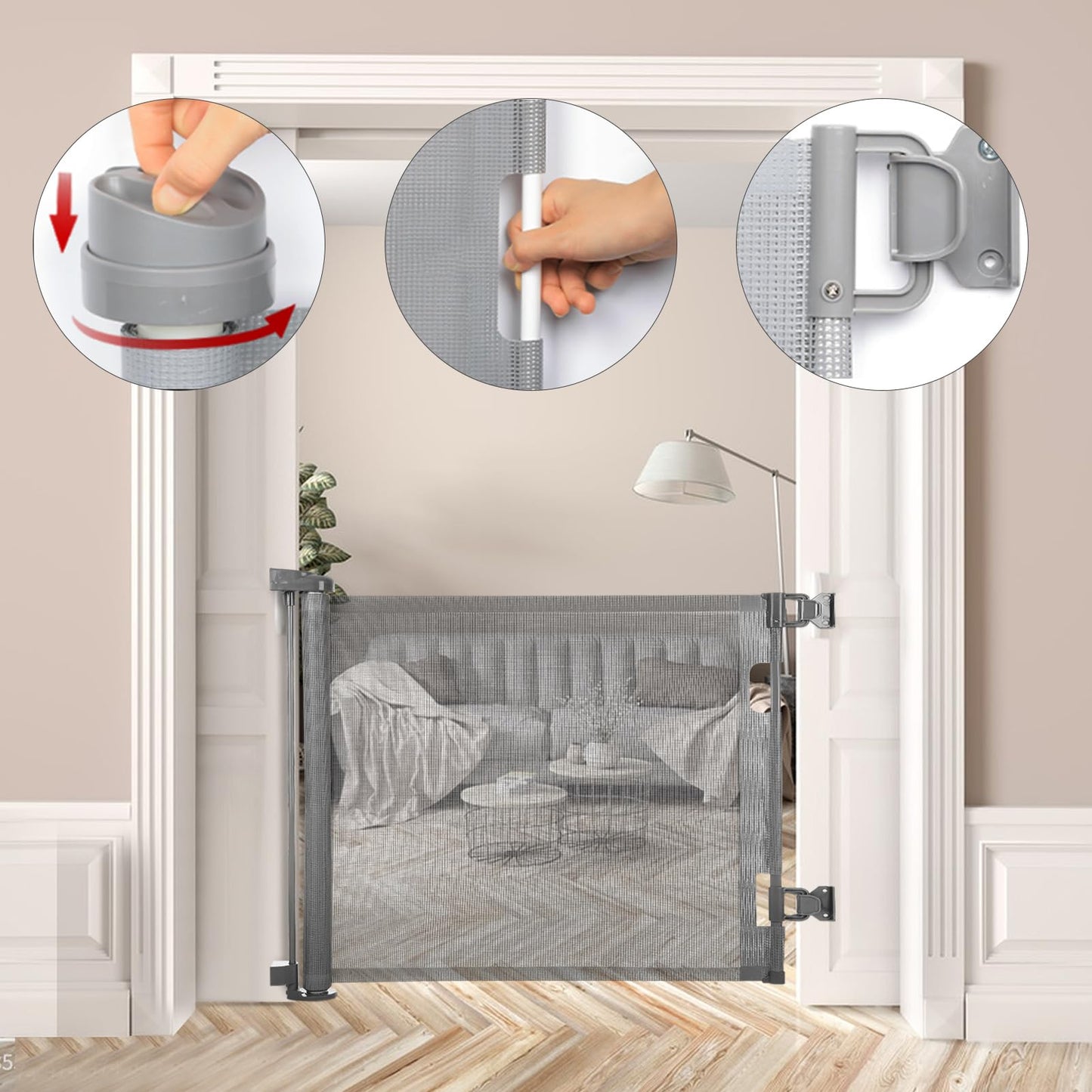 PetHot Stair Gate, Retractable Stair Gate for Babies and Pets, Baby Gate or Dog Gate, Extends up to 55" Wide, 33" Tall One Handed Operation, Baby Gate for Stairs/Doorways/Hallways/Outdoor(Grey)