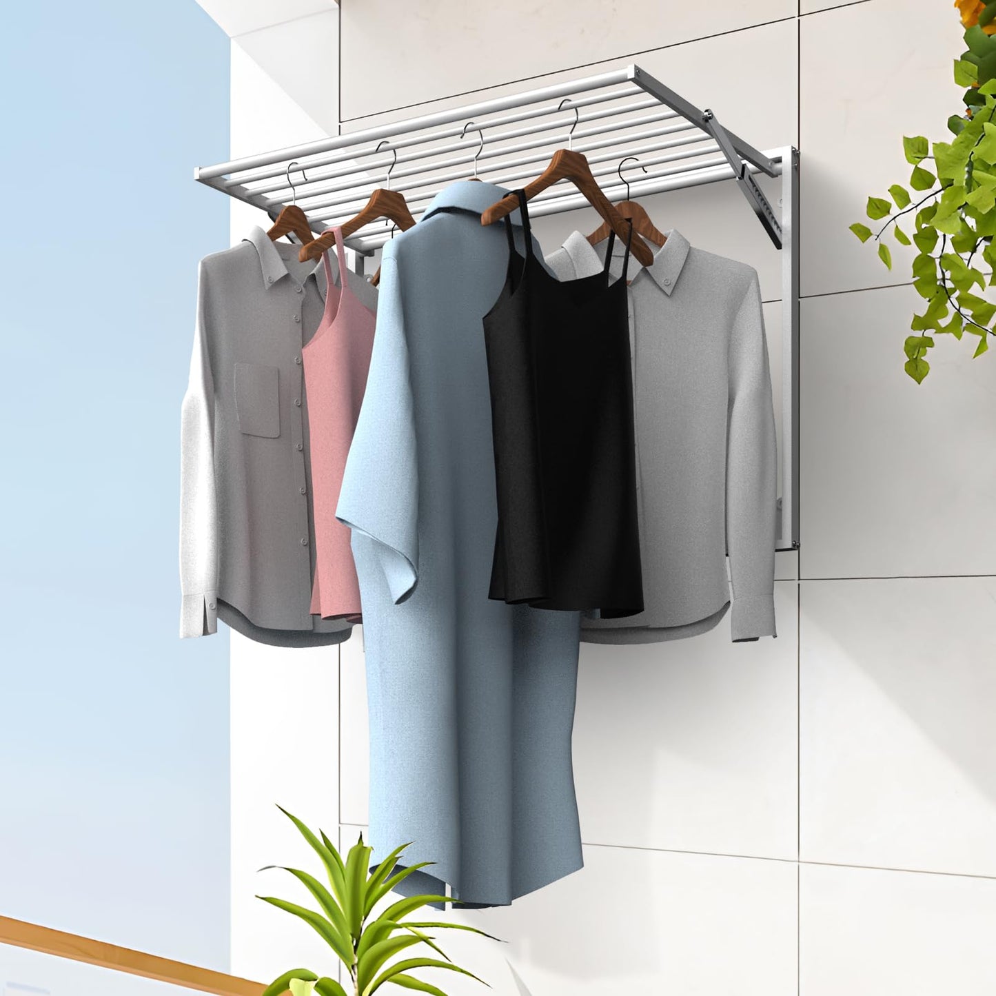 GOOFCXO 2 Pcs Wall Mount Clothes Drying Rack 26 X 31.5 Laundry Room Organizer Laundry Drying Rack Foldable Stainless Steel Drying Rack Clothing Space Saver Laundry Rack for Hanging Clothes Sock Towel