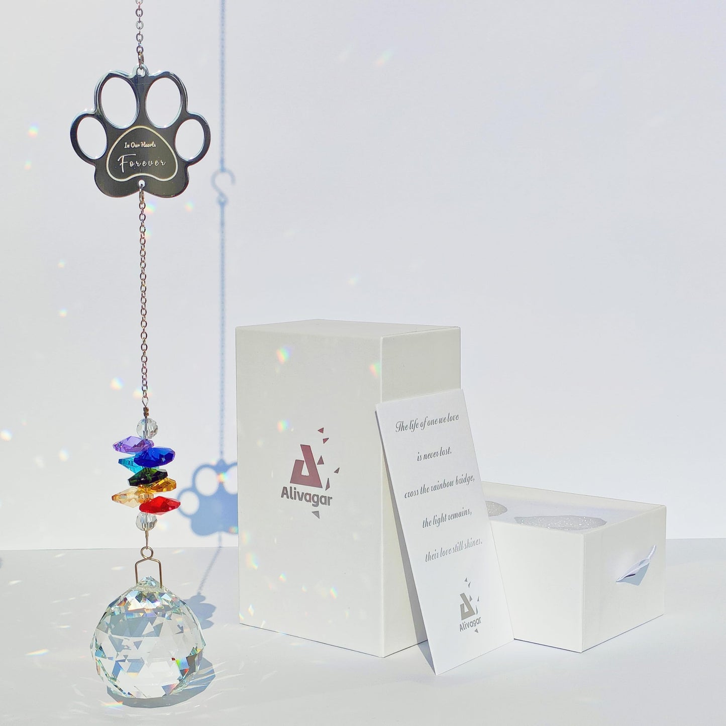 Dog Memorial Gifts, Paw Print Sun Catcher Dogs Cats Pet Remembrance, Crystal Ball Window Suncatcher, Bereavement Grief Sympathy Gift (paw Multicolour)