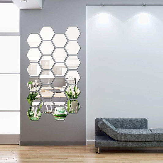 Shappy 24 Pieces Hexagon Mirror Wall Sticker Removable Acrylic Mirror Setting Wall Sticker Decal Honey Comb Decal for Living Room Bedroom Home Decor(12.6 x 11 x 6.3 cm)