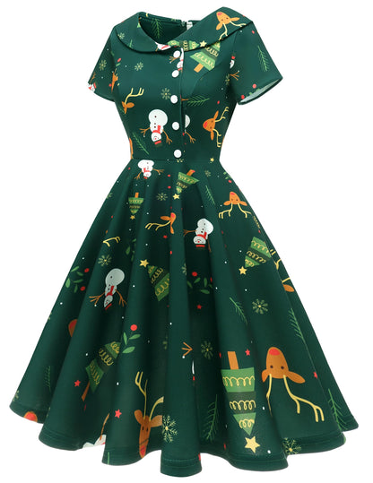 Wedtrend Women's 1950s Vintage Audrey Hepburn Style Cocktail Swing Dresses WTP20007ArmygreenChristmasDeerXS