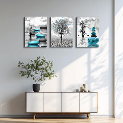 DZRWUBHS Abstract Wall Art for Living Room，3 Piece Modern Canvas Artworks Stones in The Water Zen Wall Decor Minimalist Meditation Picture Painting Prints for Bedroom Bathroom Hallway Home Office