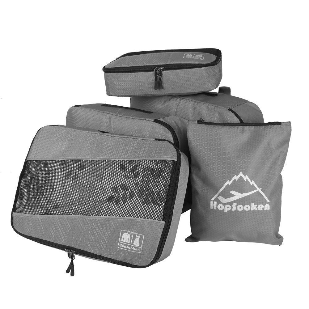 5pc Packing Cubes Set Large Travel Luggage Organizer 4 Cubes 1 Laundry Pouch Bag - Grey - Medium