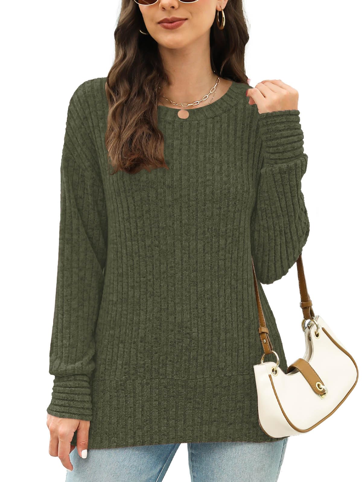 JomeDesign Sweaters for Women Long Sleeve Shirts Crew Neck Sweatshirt Lightweight Casual Tunic Tops