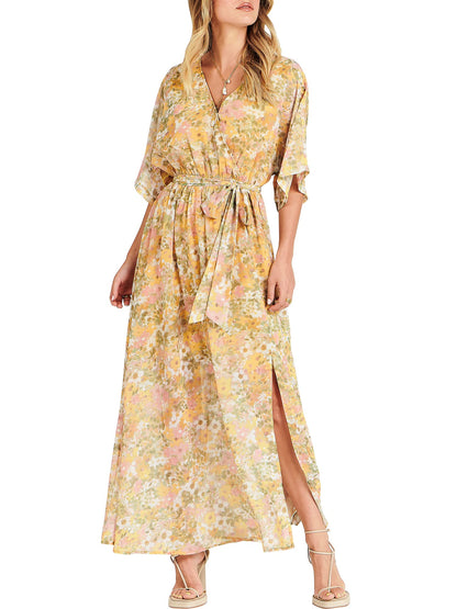 ANRABESS Womens 1/2 Sleeve Beach Wedding Guest Maxi Dresses 2025 Fall Wrap V Neck Boho Floral Flowy Slit Long Summer Dresses