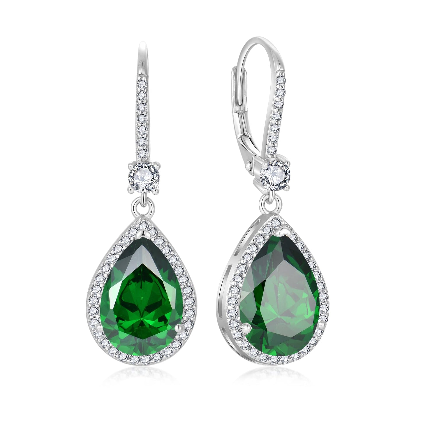 FYNSBLE Dangle Drop Earrings for Women,Sterling Silver Emerald Birthstone Leverback Earrings Hypoallergenic Jewelry for Women