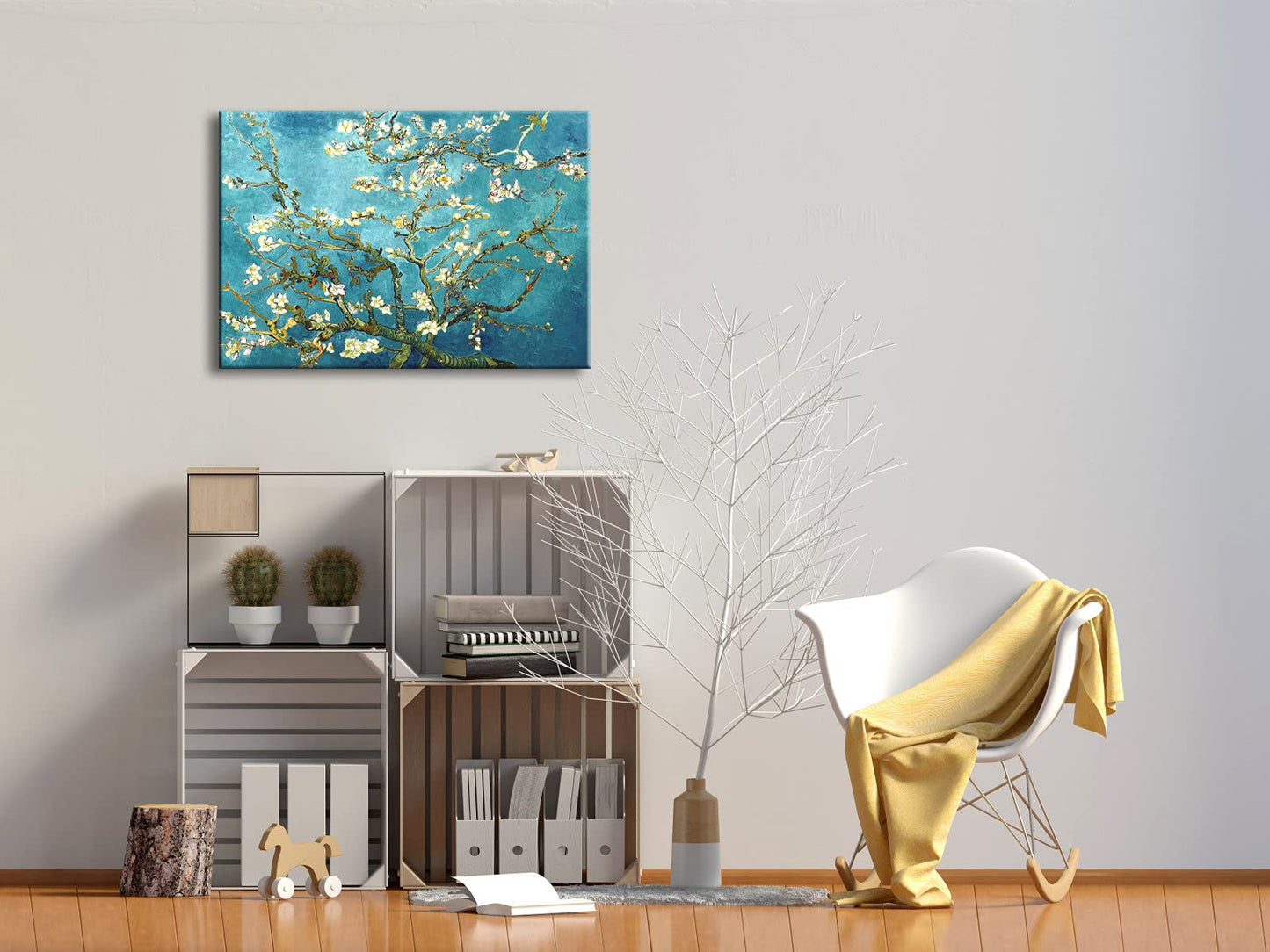 Wieco Art Framed Wall Art Canvas Prints of Almond Blossom by Vincent Van Gogh Paintings Reproduction Abstract Artwork for Wall Decor Golden Frame