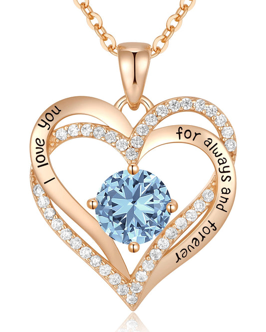 CDE Valentine's Day Gift Forever Love Heart Necklaces for Women, Wedding Anniversary, Birthday Mothers Christmas Day Gifts for Mom, Mother, Wife, S925 Silver Jewelry with Birthstone Pendant