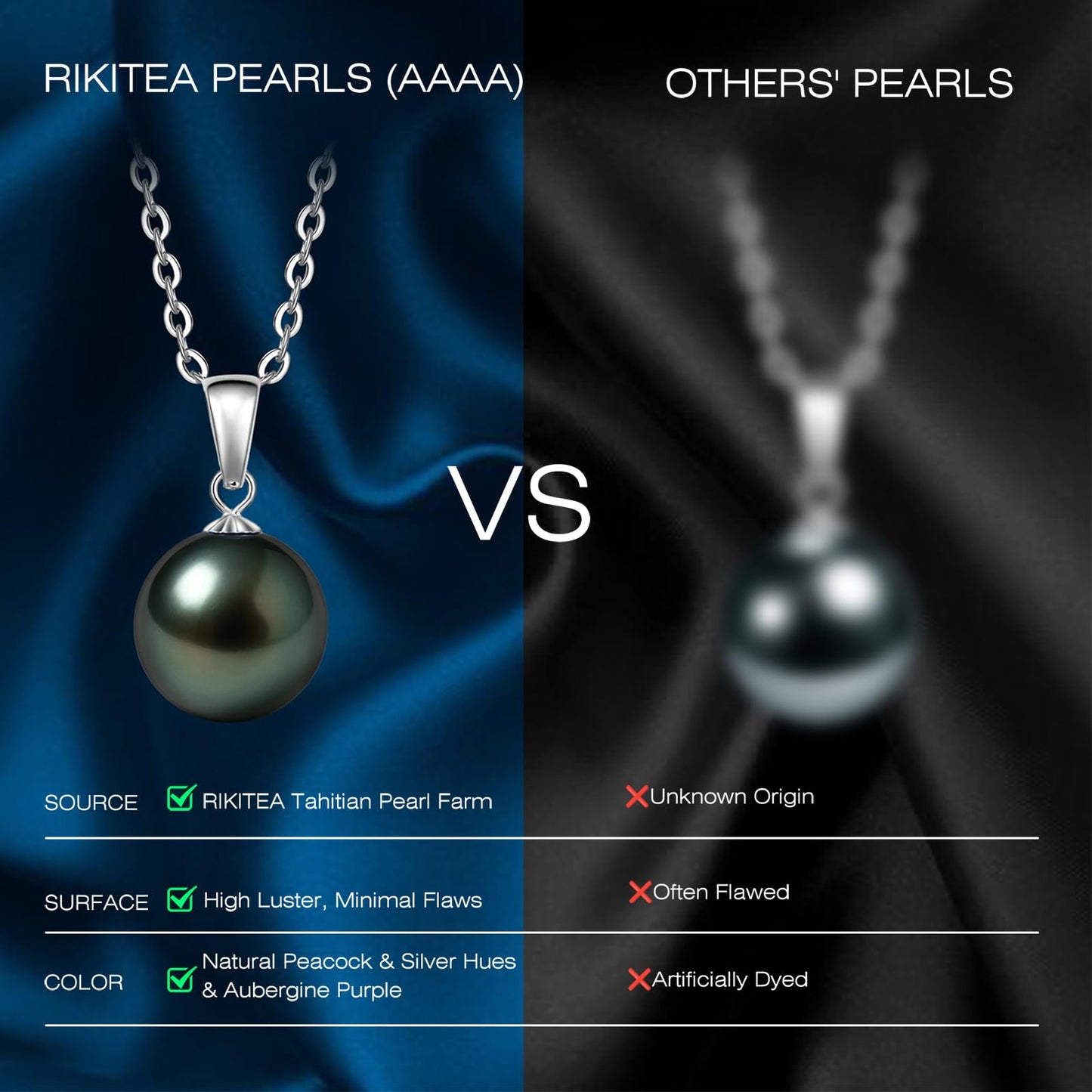 18K Solid White Gold Tahitian Black Pearl Necklace Pendant with Sterling Silver Chain, AAAAA 10-11mm Ocean-Grown Pearls - Christmas Gift for Wife Mom, Women Jewelry for Wedding Anniversary Birthday