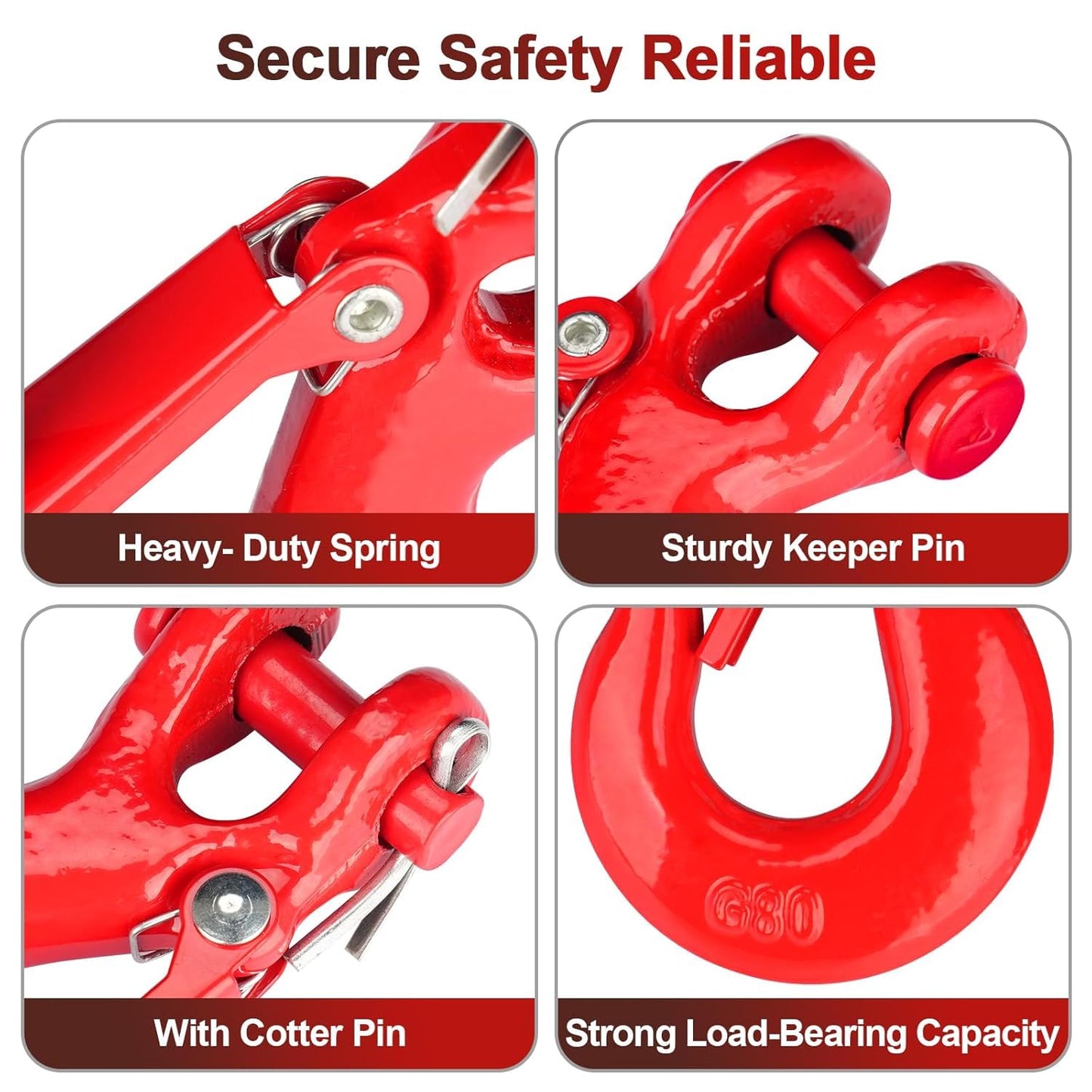 Lechansen G80 Clevis Slip Hook, 1/4" Chain Hooks with Safety Latch, Heavy-Duty Winch Hook, Grade 80 Forged 10 Pack Transport Tow Hook for Maximum Strength Load 12,612 Lbs