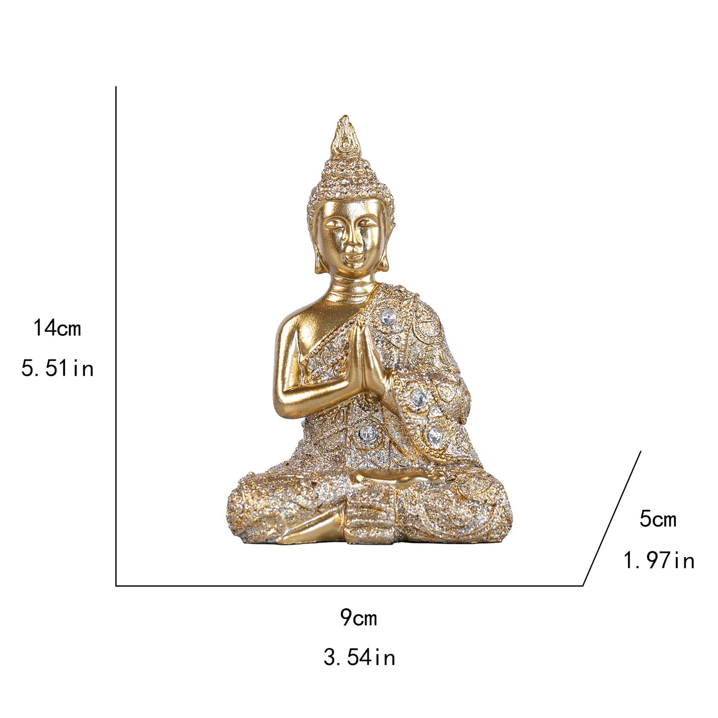 AGKZNTQP Decorative Buddha Statue, Gold Resin Meditation Figure, Crystal-Embellished