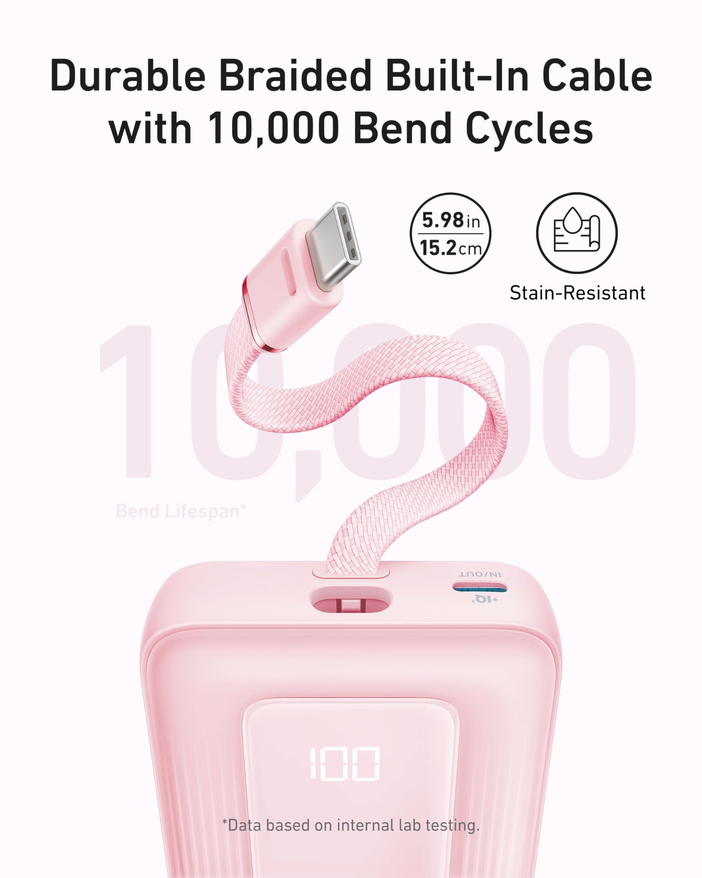 Anker Zolo Power Bank, 20,000mAh 30W High-Speed Portable Charger with Built-In USB-C Cable, Battery Pack For iPhone 17/17 Air/17 Pro/17 Pro Max/16/15 Series, Galaxy, and More