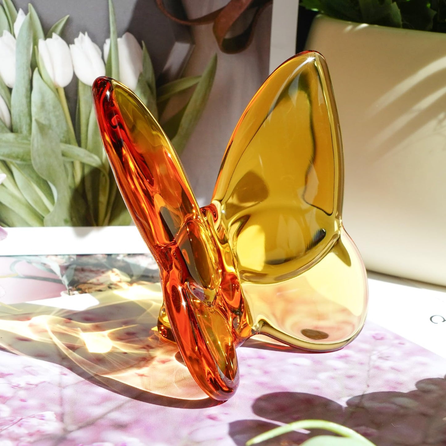 Lioaeust Crystal Butterfly Figurines,Flying Butterfly Figurine Decor Crystal Cut Glass Butterfly Ornament Statue Animal Collectible Home Ornament Decor