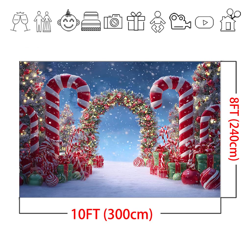 Mocsicka Christmas Candy Cane Photography Backdrop Winter Candyland Christmas Eve Party Decorations Background Christmas Tree Garland Photo Prop Supplies (10x8ft)