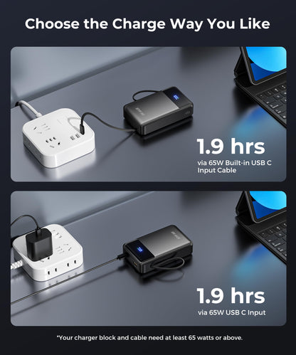 Portable-Charger-Power-Bank Travel Essentials Battery Pack USB C 30000mAh Built in Cable 22.5W Phone Fast Charging Powerbank Compatible with iPhone 16 15 14 13 12 11 iPad Samsung Google Xiaomi