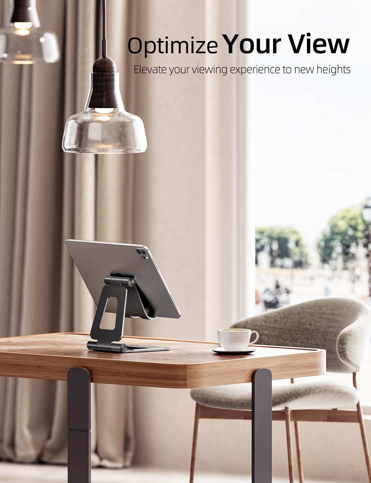 Nulaxy Aluminum Tablet Stand, Fully Foldable Adjustable Desktop Tablet Stand Holder, iPad Accessories for Office Compatible with iPad Air 4/Mini/Pro 11/12.9/10.2/9.7, All 4-11'' Mobile Devices, Black