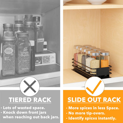 SpaceAid Pull Out Spice Rack Organizer for Cabinet, Heavy Duty Slide Out Seasoning Kitchen Organizer, Cabinet Organizer, with Labels, 4.5" W x10.75 D x8.5 H, 1 Drawer 2-Tier