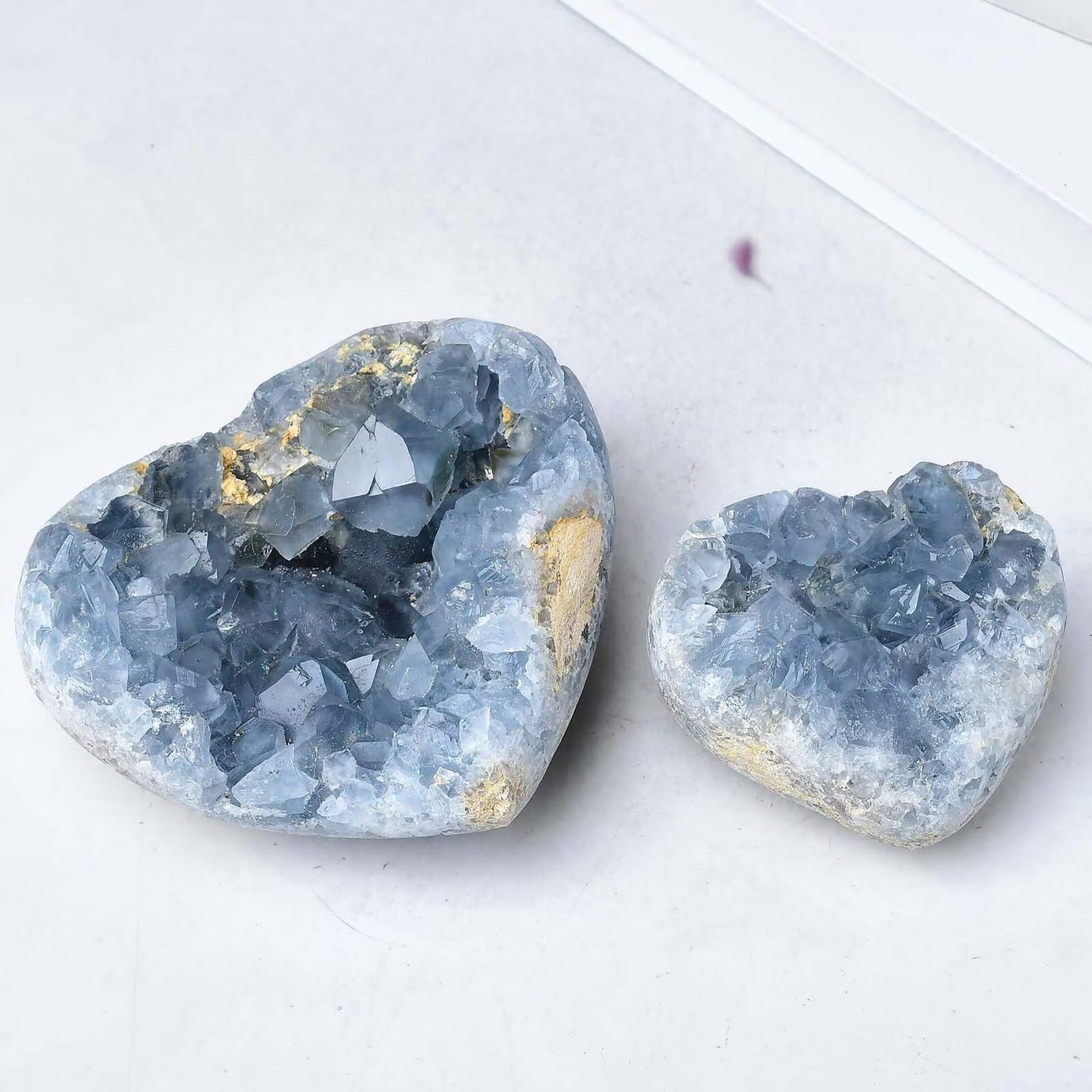FZBHRO Extra Large Blue Celestite Geode Heart Healing Crystal Stone Collection Mineral Specimen with Stand Home Office Decor 1.7-2.2 Pound