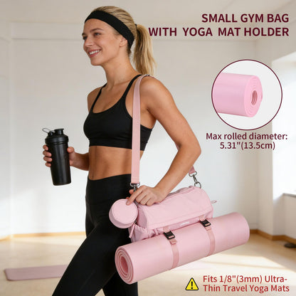 LAIMEIWEE Small Gym Bag for Women Men, 11L Compact Workout Yoga Bag with Wet Pocket and Yoga Mat Holder, Mini Sport Duffle Bags for Dance, Pilates, Ballets, Swimming, Travel (Pink)