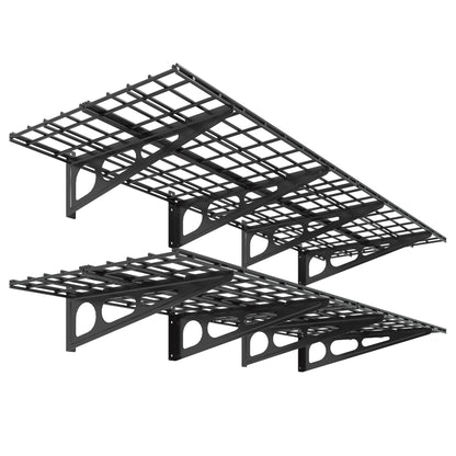 FLEXIMOUNTS 2-Pack 2x6ft Garage Shelving 24-inch-by-72-inch Heavy Duty Wall Mounted Shelves Garage Storage Rack Floating Shelves, 1400lbs Load Capacity, Black, Classic Series