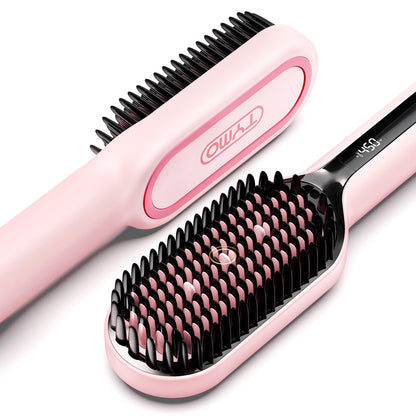 TYMO Hair Straightener Brush - Upgraded Ionic Plus Straightening Brush with Dense Bristles, 16 Temps, Dual Voltage | Ceramic Hot Comb for Women | Flat Iron for Thick Curly Hair, Black