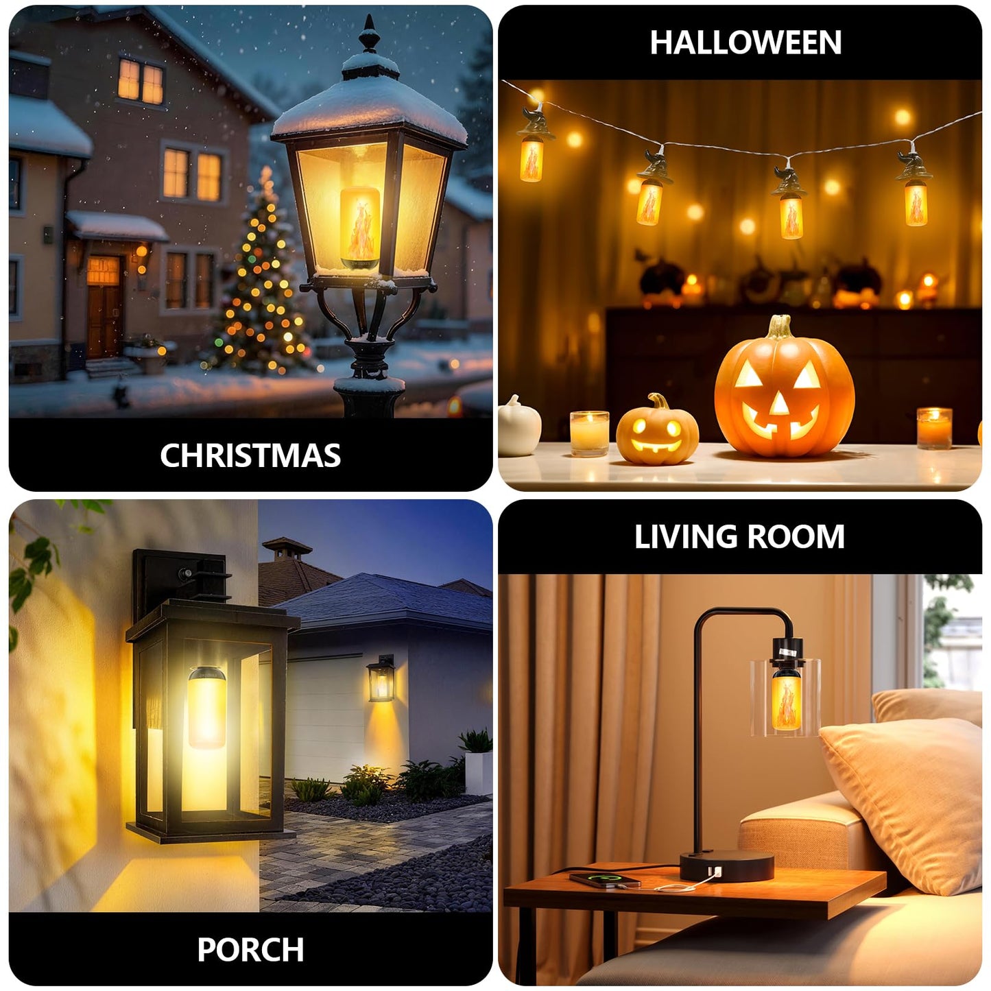 Swingers Upgraded LED Flame Light Bulbs,3 Modes Flickering Light Bulbs,E26 Base Fire Flame Bulb for Christmas Decorations Outdoor, Halloween Lights Patio Indoor Home Decor (Yellow, 2 Pack)