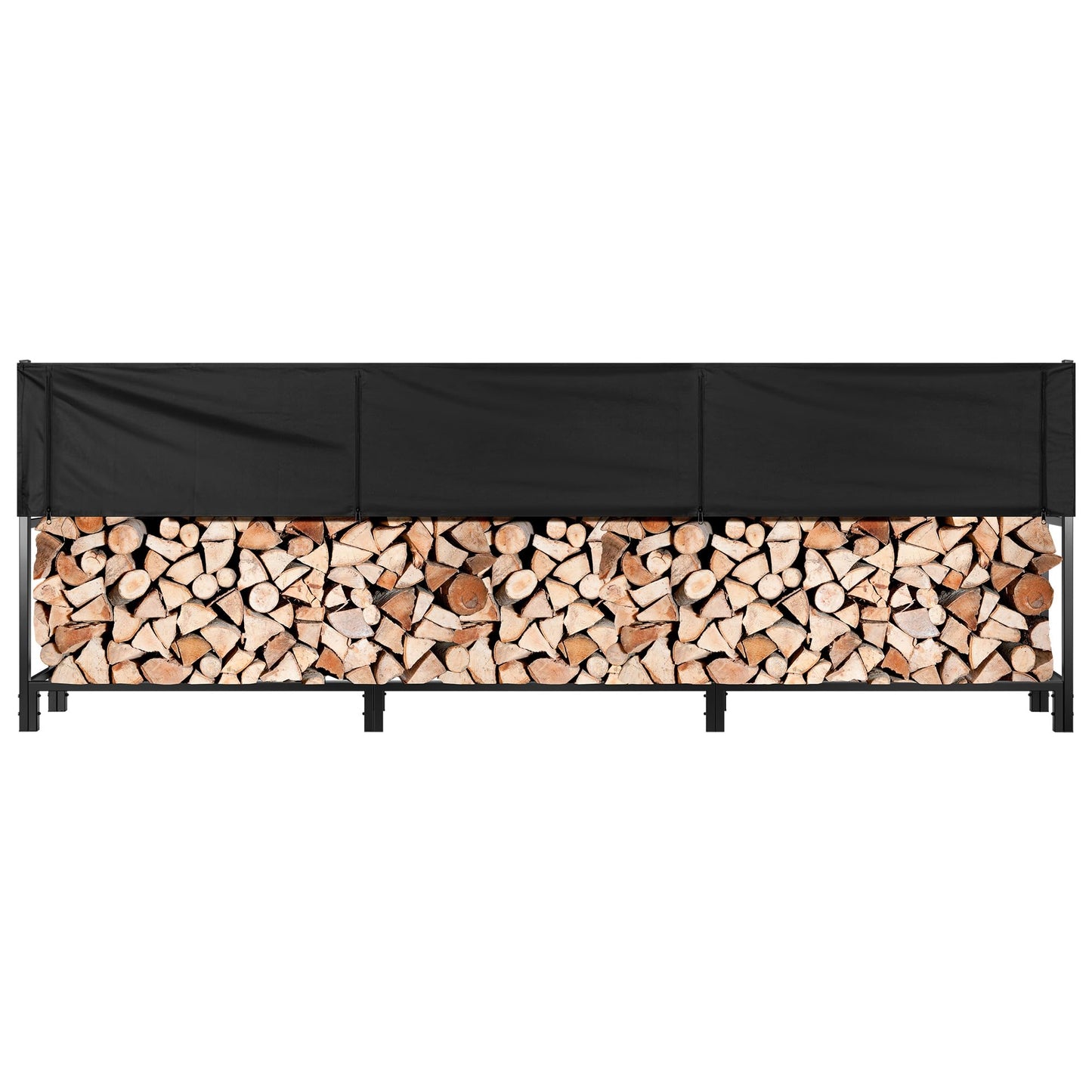 VIVOHOME 10ft Heavy-Duty Firewood Rack with Cover, Outdoor Log Holder Combo, Black and Upgraded 12ft Heavy-Duty Firewood Rack with Cover, 4400lb Capacity Log Holder, Black
