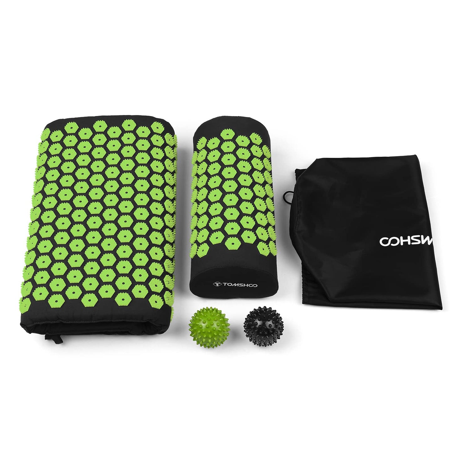 TOMSHOO Acupressure Set, Acupressure Mat and Pillow with 2pcs Massage Balls- Pain Relief Therapy Muscle Back Neck with Travel Bag for Men and Women